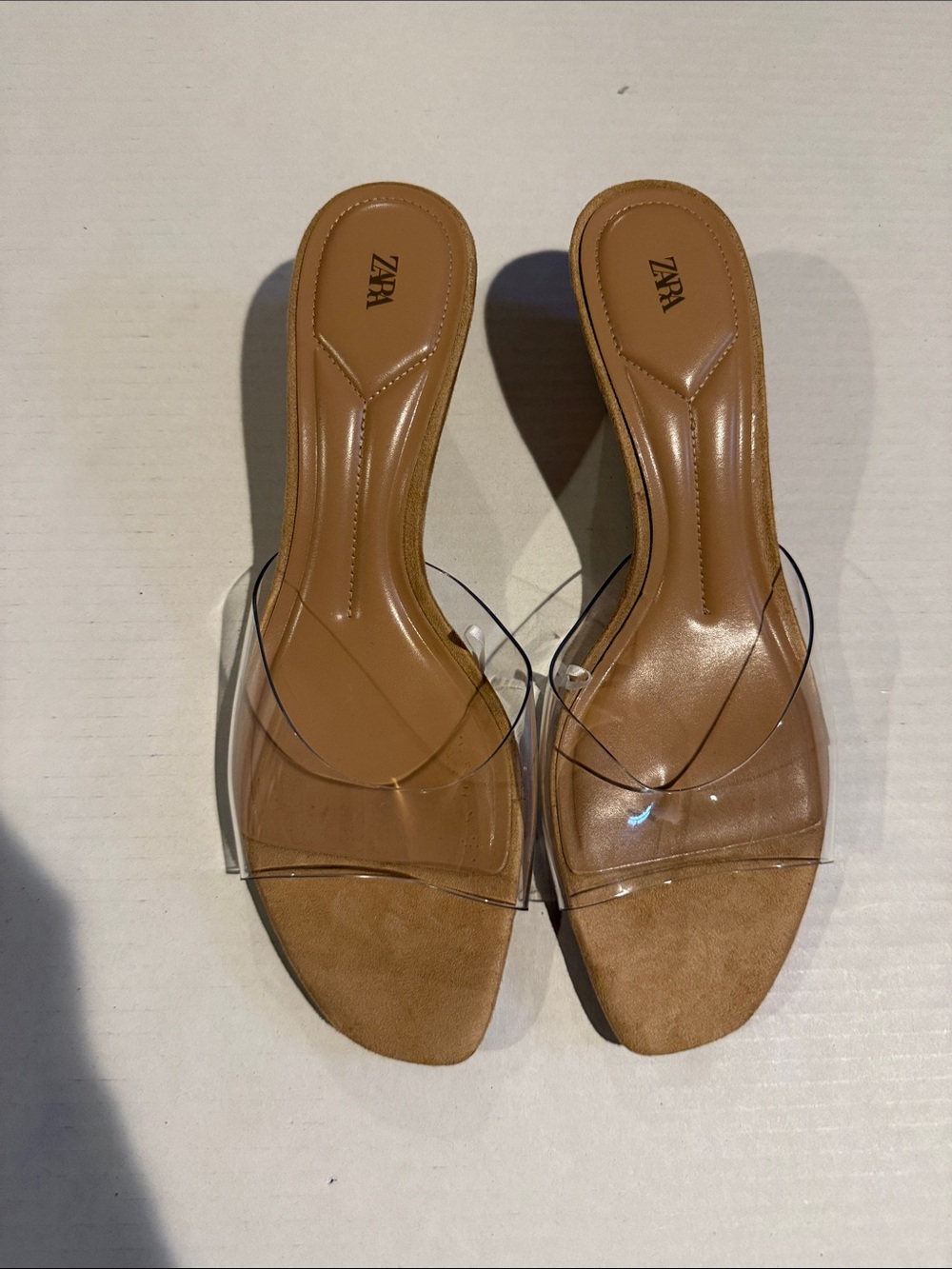 ZARA Tan Slides with Clear PVC Strap